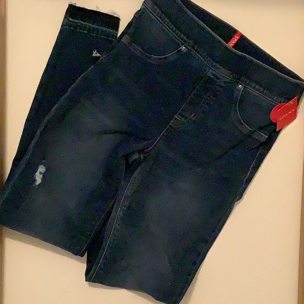 NWT Spanx Medium Wash Distressed Skinny Jeans- Size S